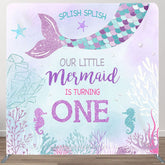 Aperturee - Aperturee Mermaid Is Turning One Fabric Backdrop Cover for Birthday
